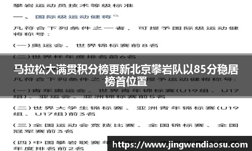 马拉松大满贯积分榜更新北京攀岩队以85分稳居榜首位置
